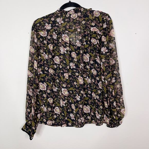 Dex Floral Print Long Sleeve Blouse Black M - Picture 2 of 8